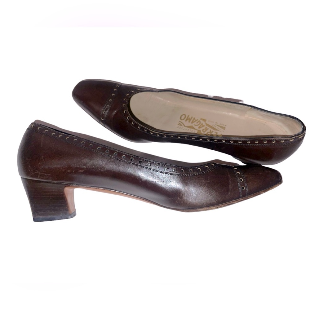 Salvatore Ferragamo Brown Oxford Block Heels size 9.5 AAAA